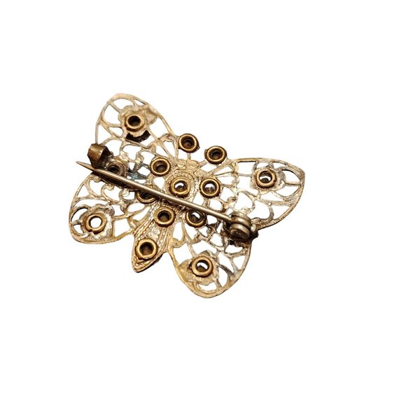 Vintage Early Rhinestone Riveted Filigree Butterfly Brooch (A3938) - Picture 3 of 4